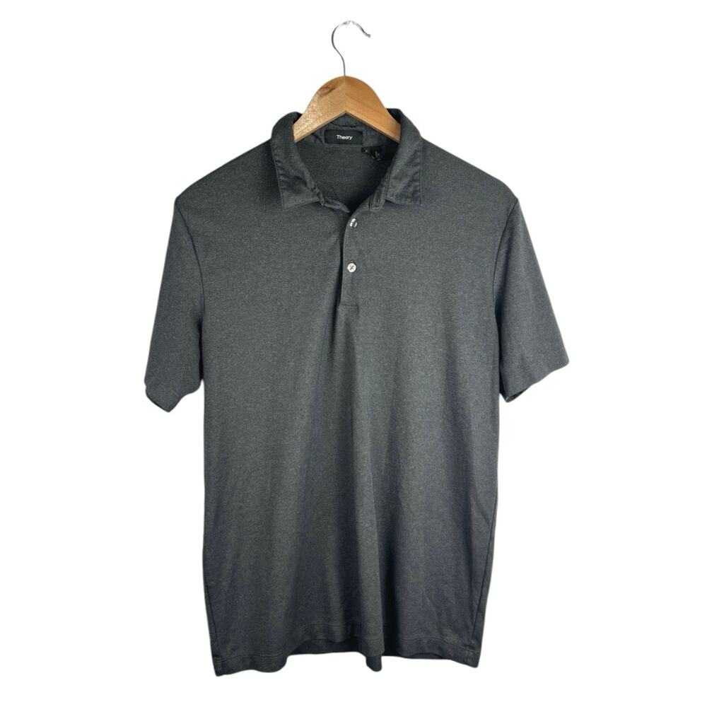 Theory Men's Gray Short Sleeve Button Collar Pullover Golf Polo Shirt Top Size L